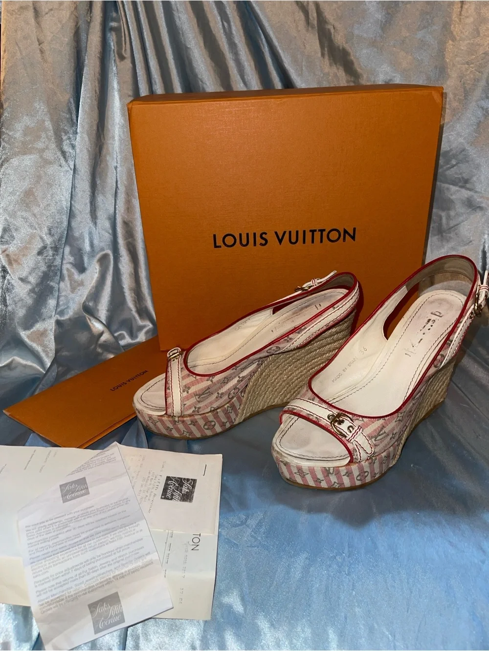 Louis Vuitton Women's Beige and Red Peep-Toe Slingback Heels - Picture 3 of 11